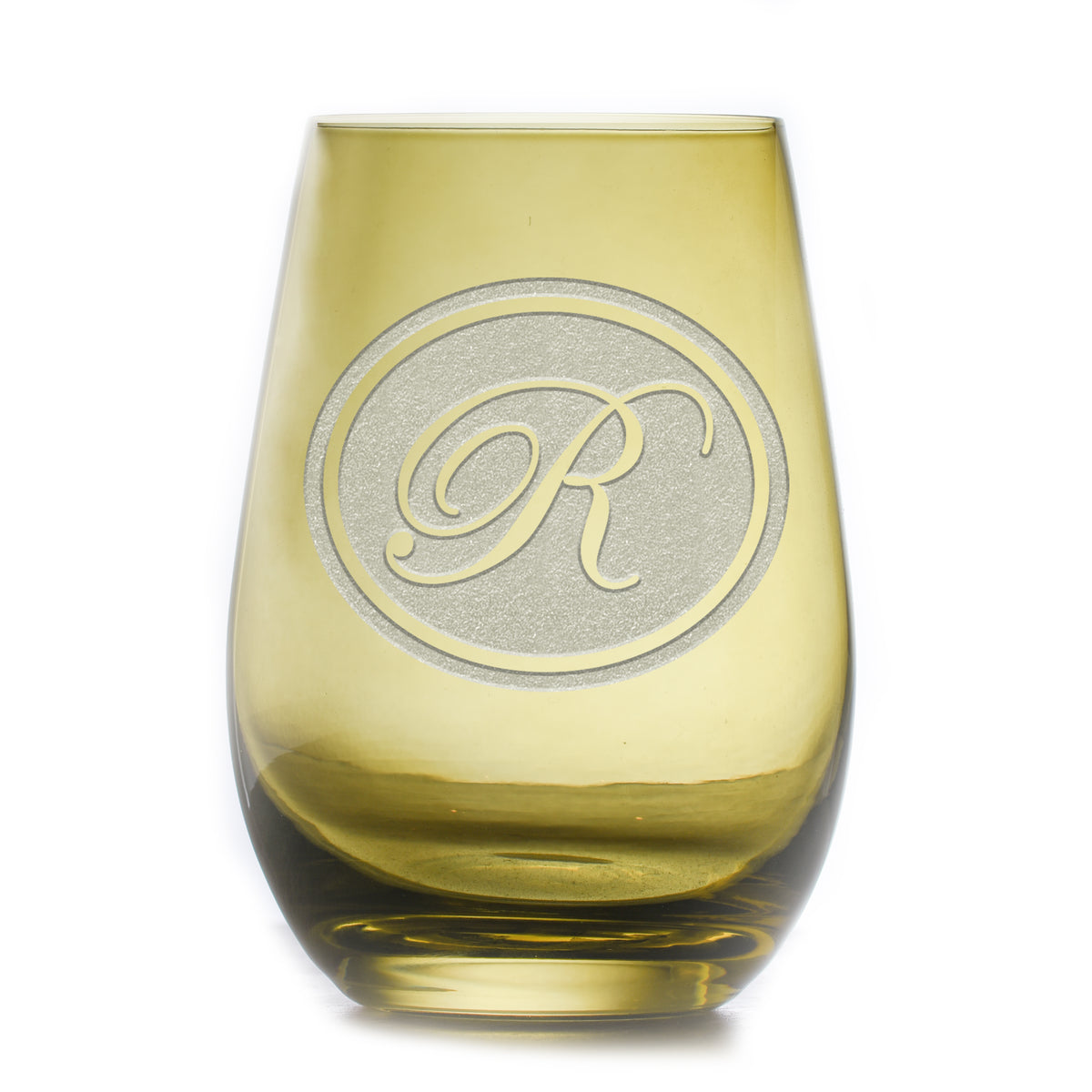 Custom, Etched Green Stemless Wine Glass Tumbler