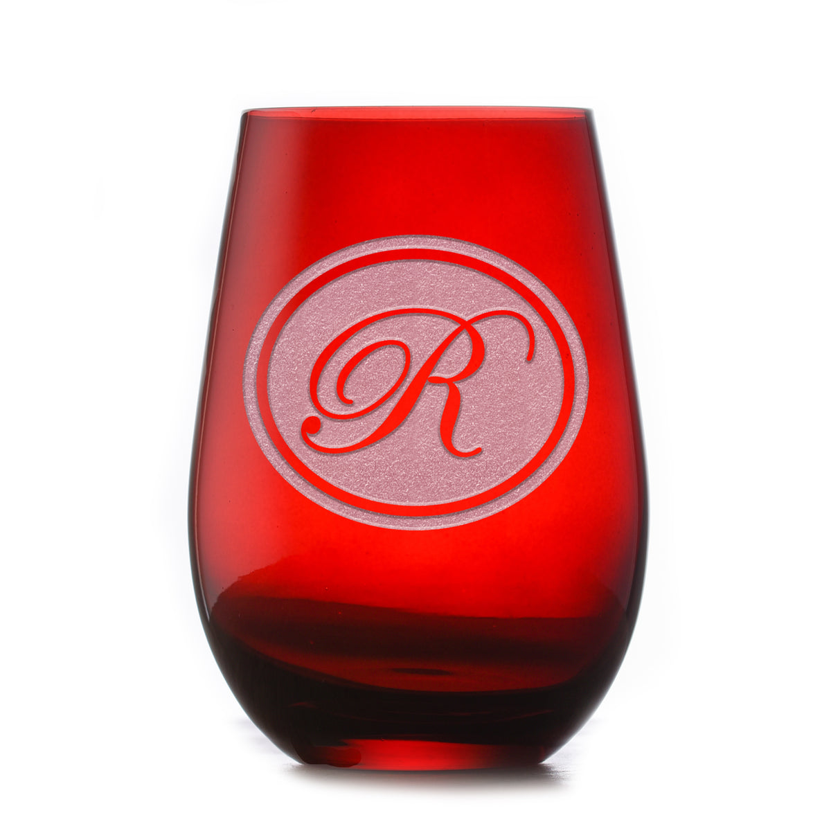 Custom, Etched Red Stemless Wine Glass Tumbler
