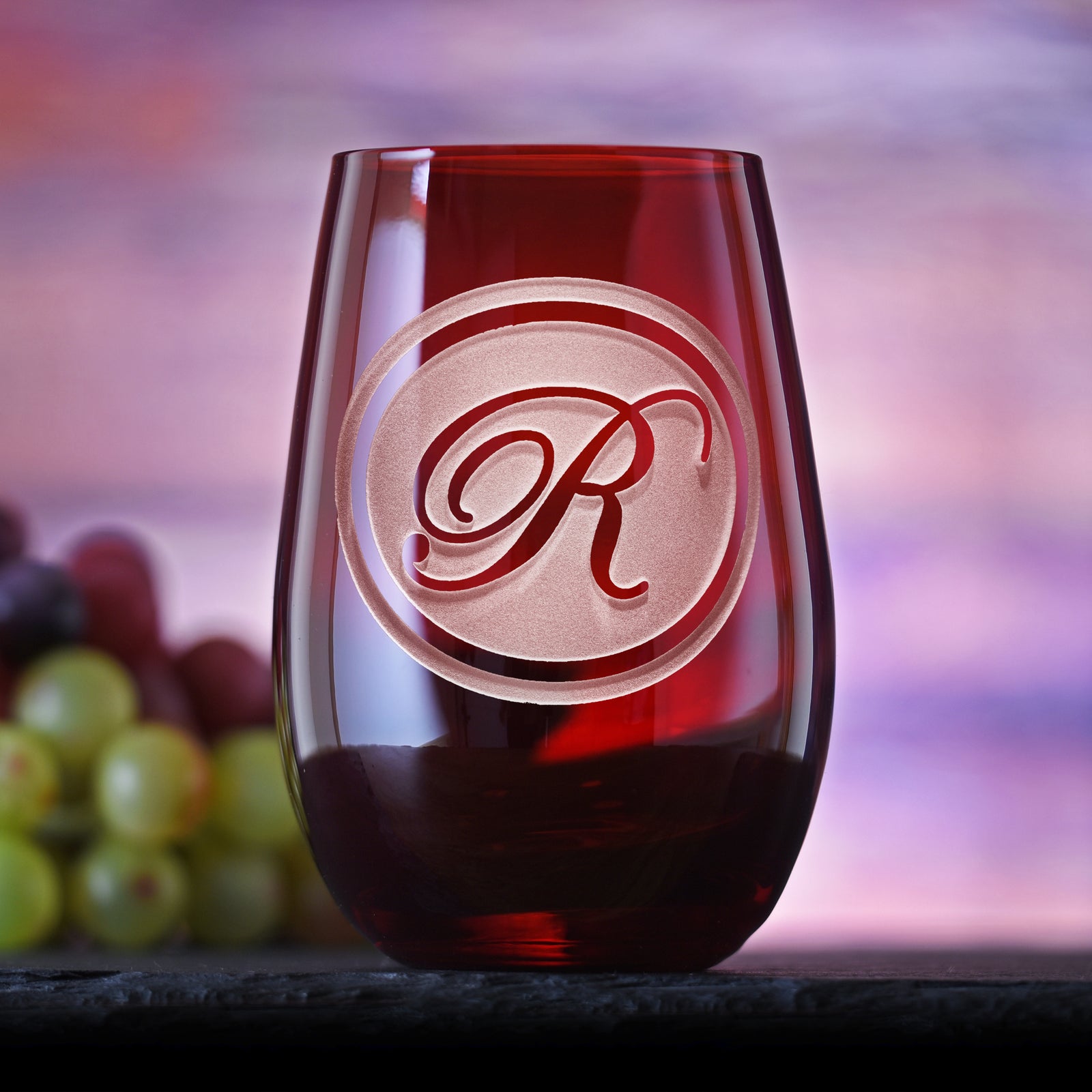 Custom, Etched Red Stemless Wine Glass Tumbler