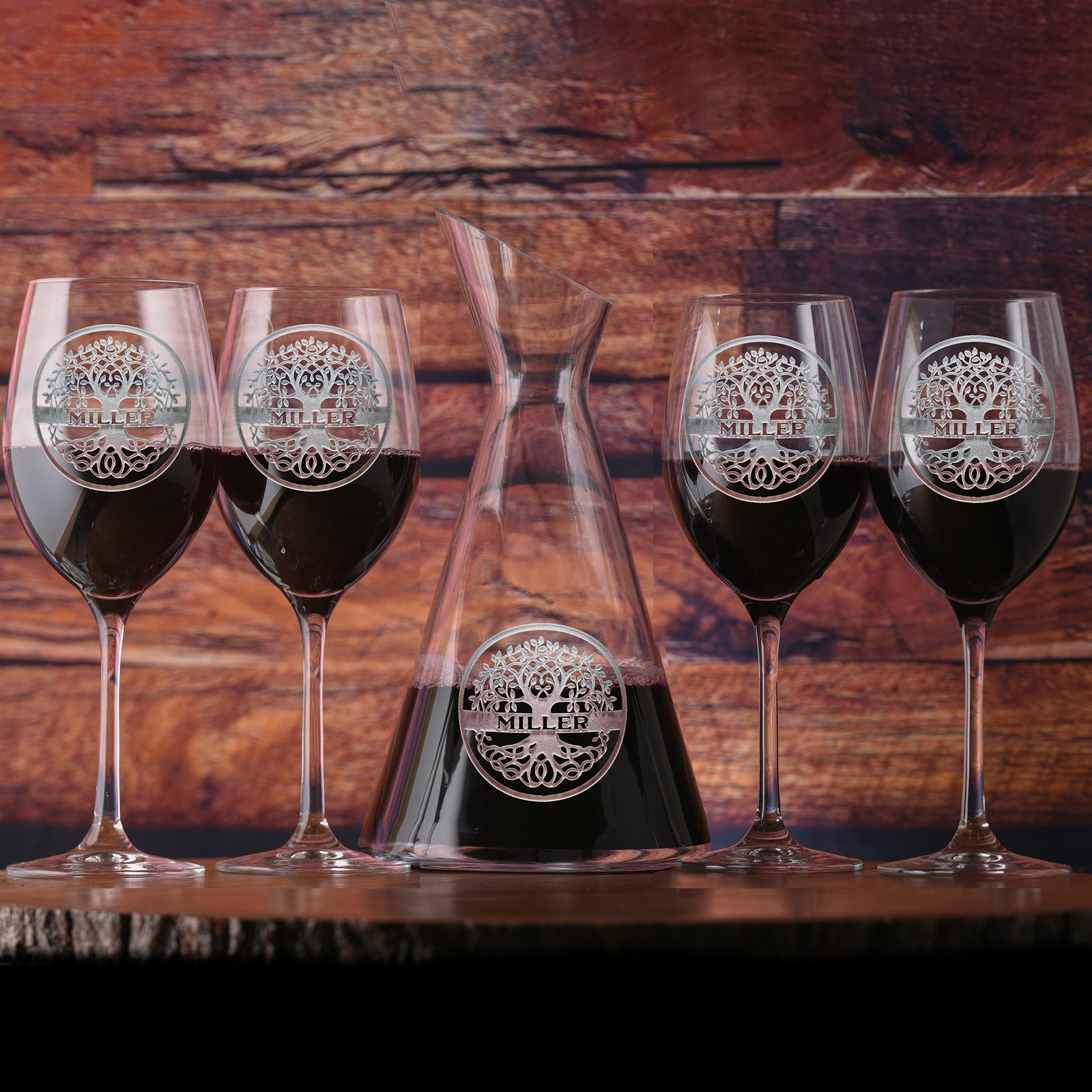 Family Tree Crystal Wine Decanter & Glasses, Gift Set