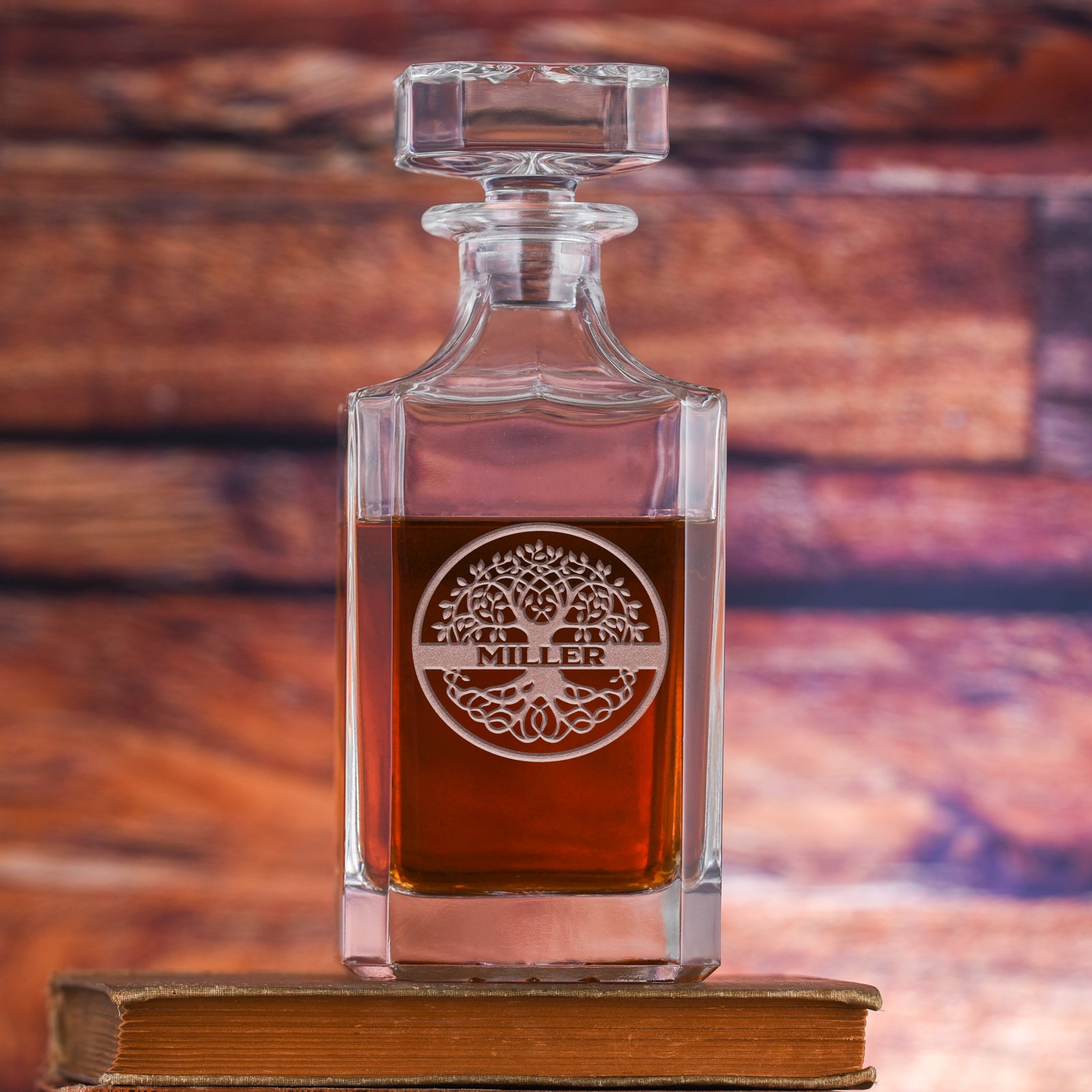 Family Tree Custom, Engraved Square Whiskey Decanter