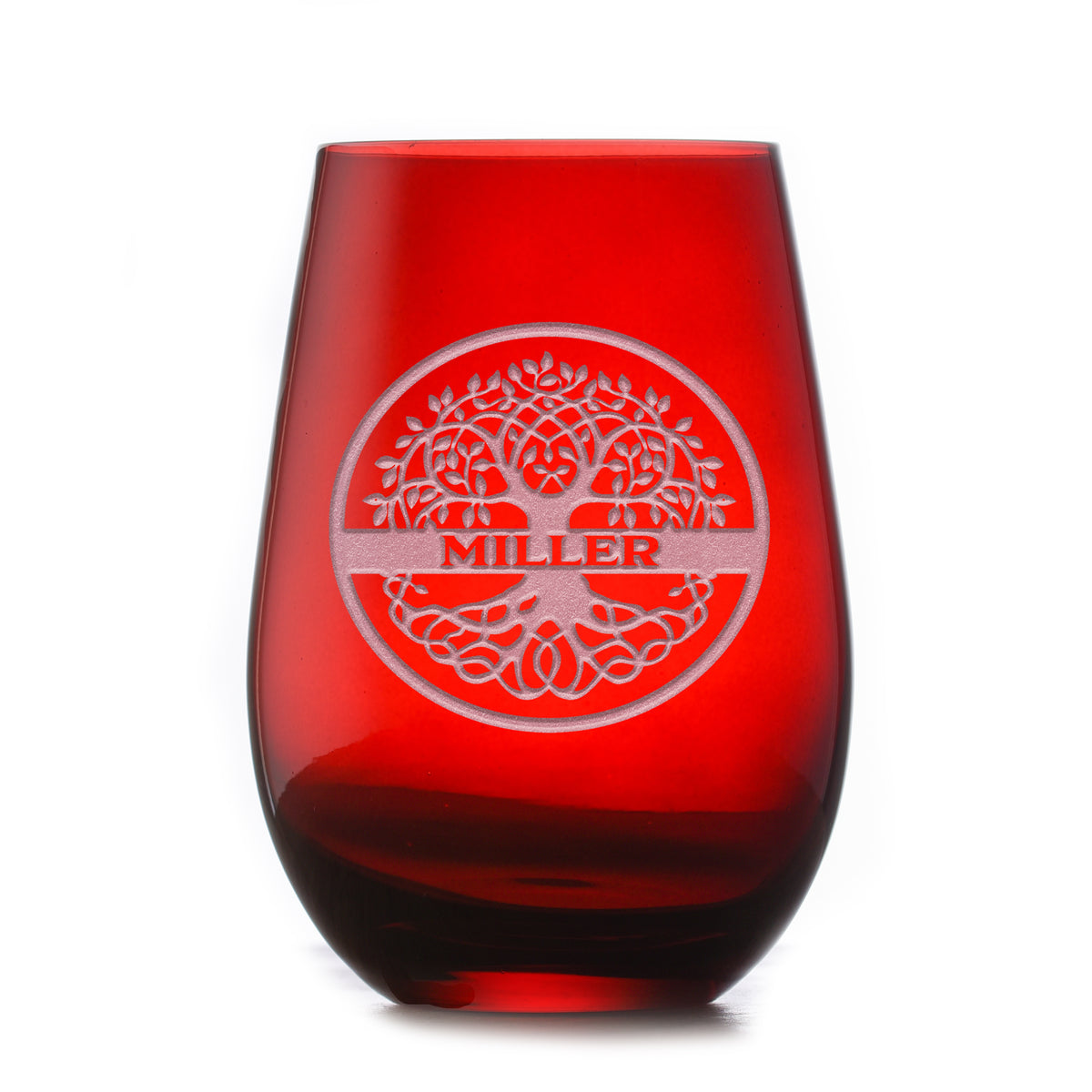 Custom Family Tree Red Stemless Wine Glass Tumbler