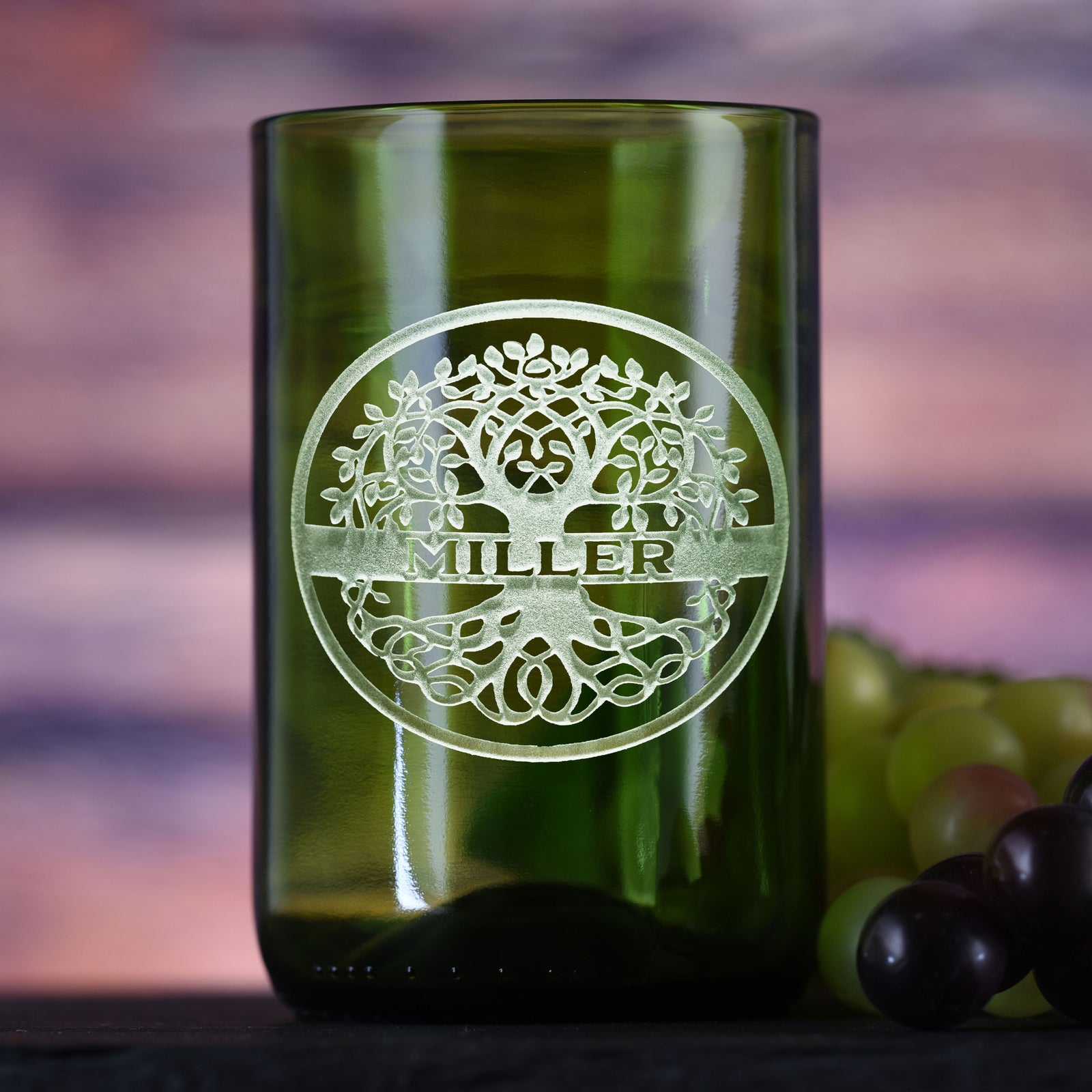 Green, Recycled Wine Bottle Glass, Tumbler Family Tree
