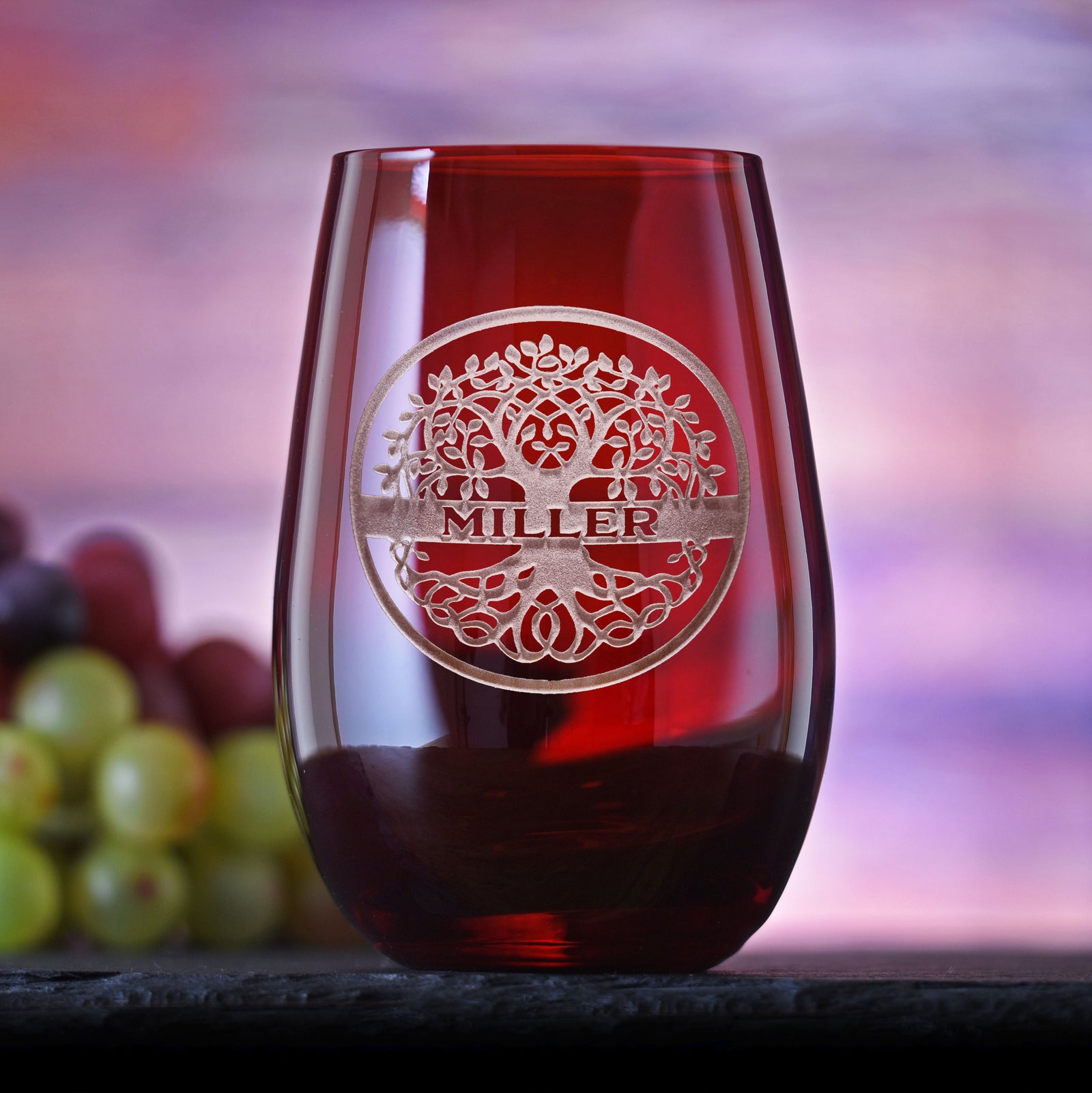 Custom Family Tree Red Stemless Wine Glass Tumbler