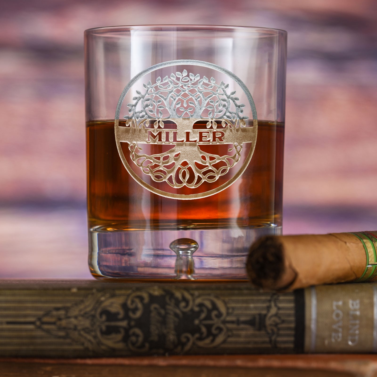 Family Tree Engraved Crystal Bourbon Glass Gift