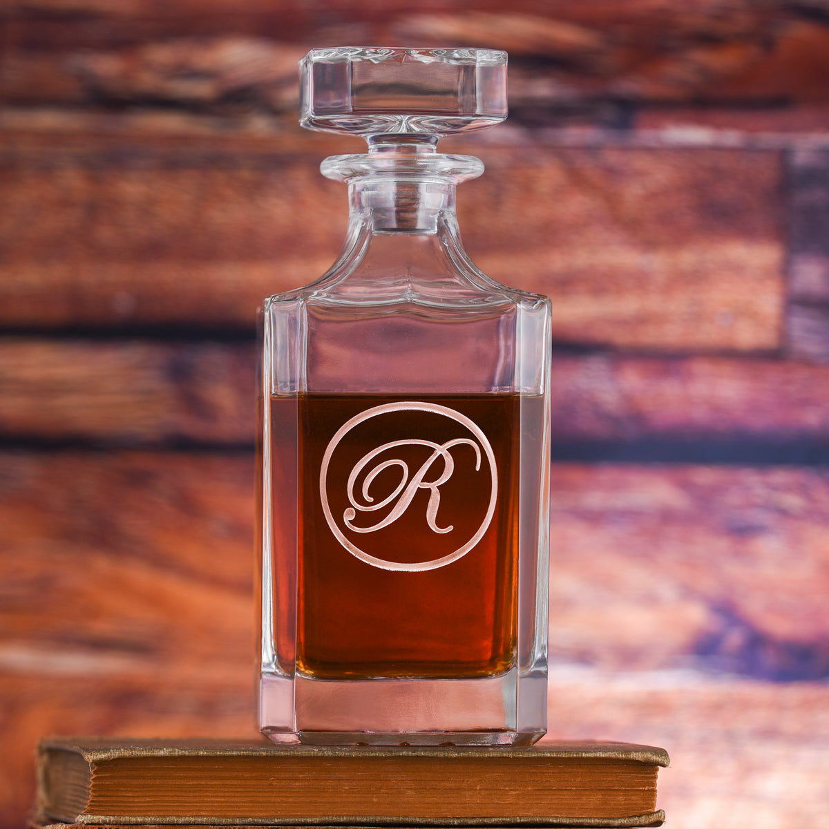 Monogrammed, Engraved Square Whiskey Decanter
