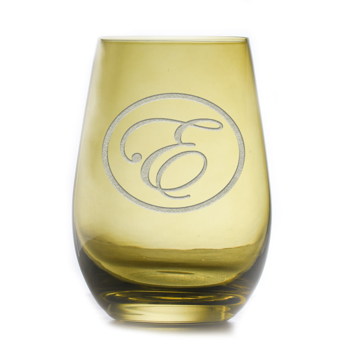 Etched Green Stemless Wine Glass
