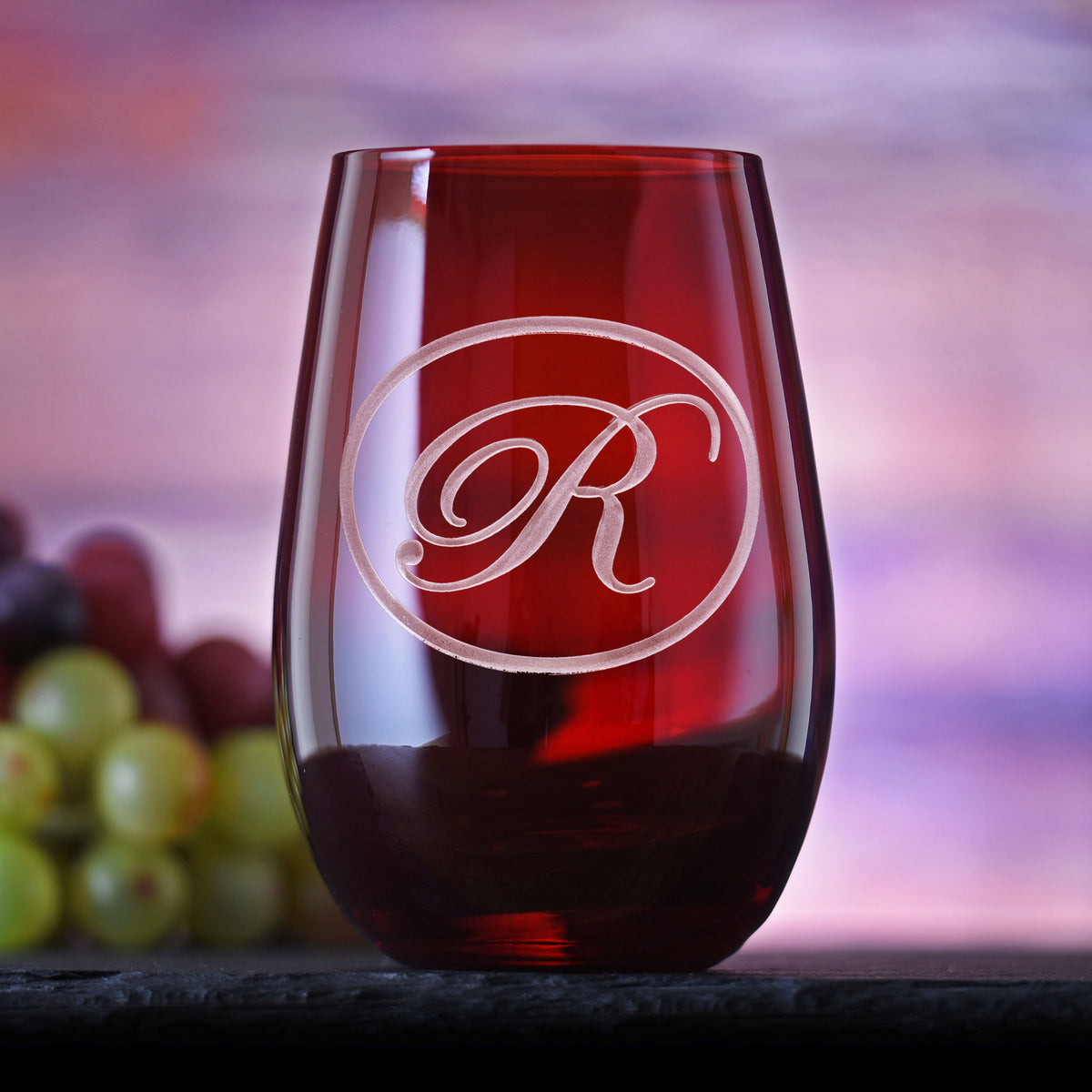 Etched Red Stemless Wine Glass Tumbler