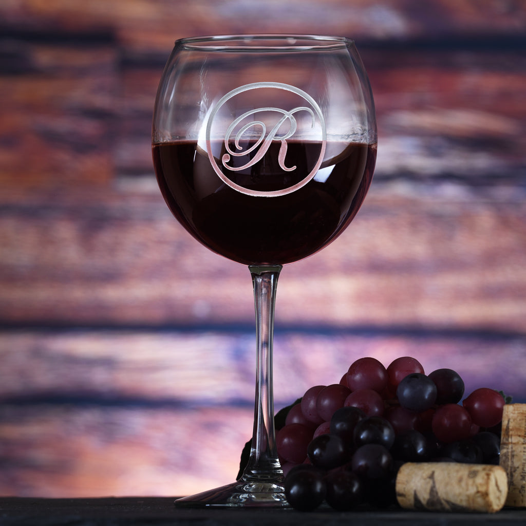 Etched Monogram Red Wine Glass