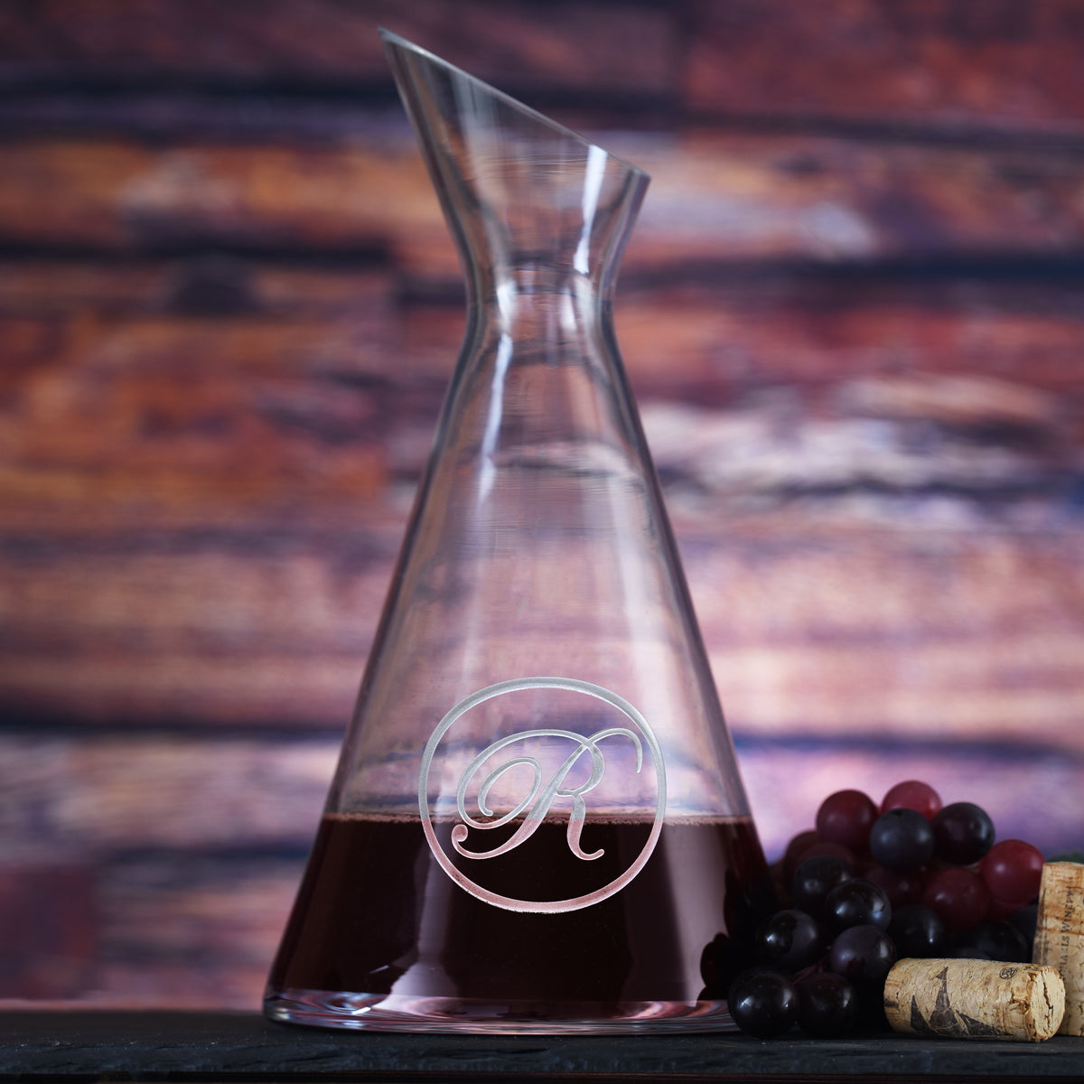 Monogrammed, Etched Slant Wine Carafe Decanter