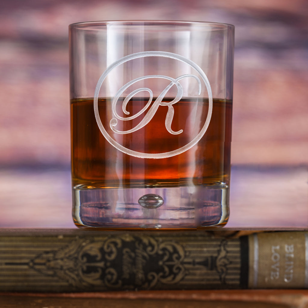 Script Font Engraved Scotch, Whiskey Bar Glass