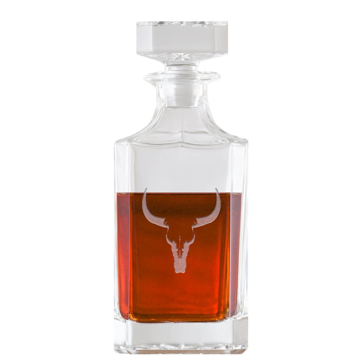 Texas Longhorn, Steer Skull, Square Whiskey Decanter