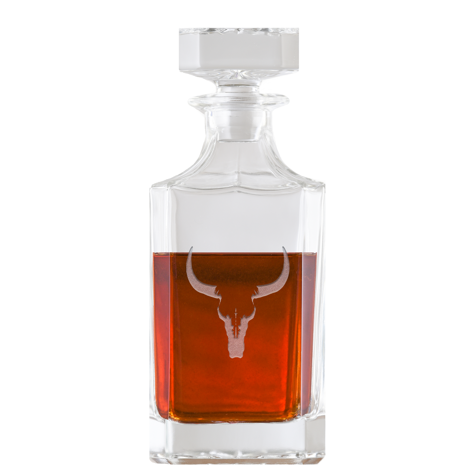 Texas Longhorn, Steer Skull, Square Whiskey Decanter