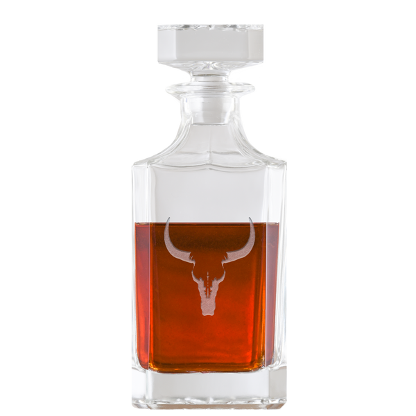 Deep Carved Longhorn Steer Skull Square Decanter Wholesale