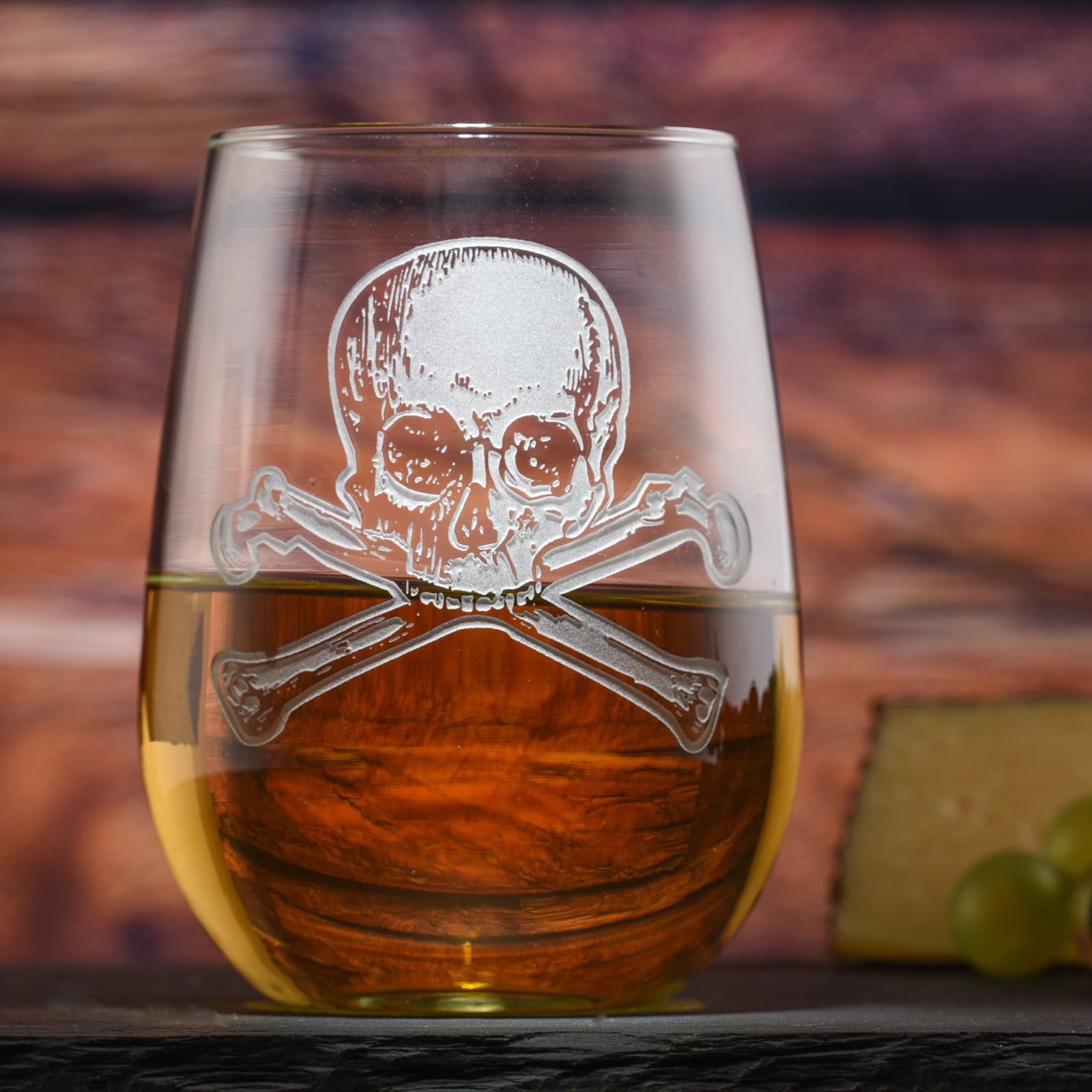Skull & Crossbones Stemless Wine Glass (Set of 2)