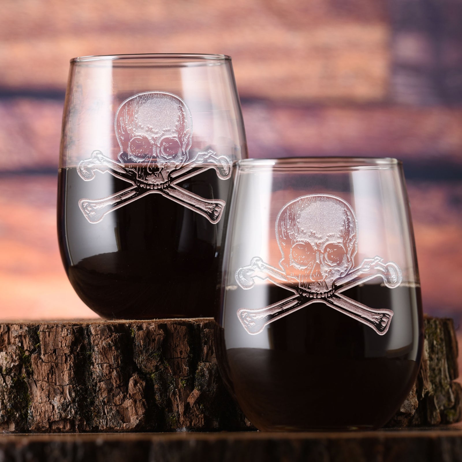 Skull & Crossbones Stemless Wine Glass (Set of 2)