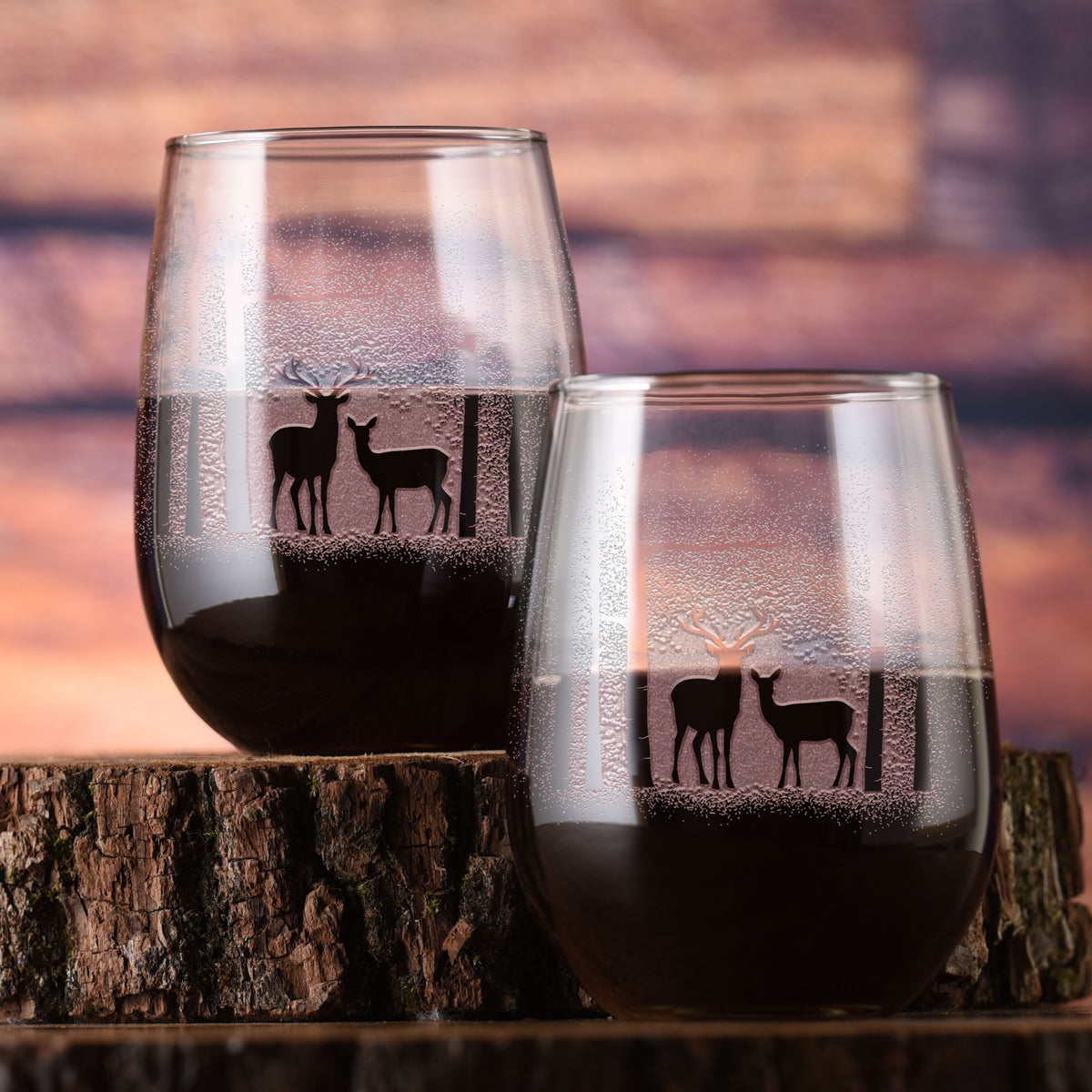 Deer in The Woods Stemless Wine Glass (Set of 2)