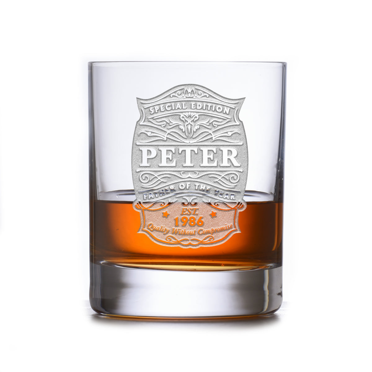 Father of the Year Engraved DOF, Rocks Glass - Gift For Dad