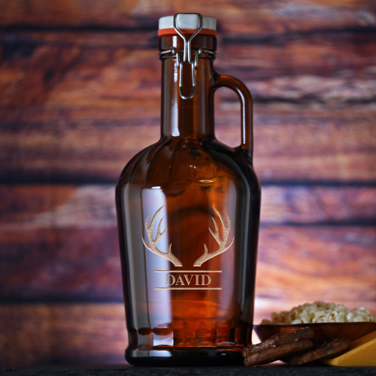 Custom, Engraved Grolsch Beer Growler with Antlers