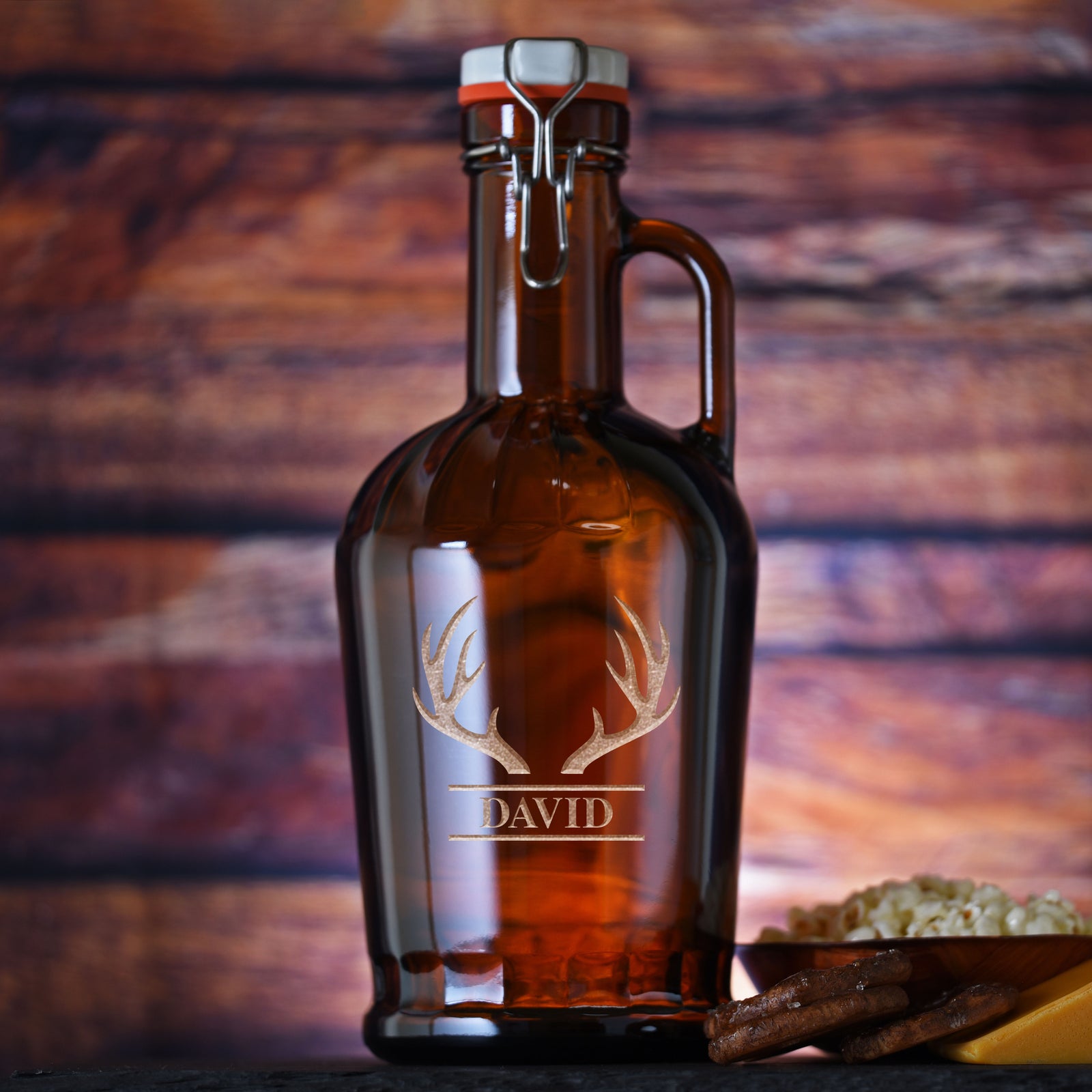 Custom, Engraved Grolsch Beer Growler with Antlers
