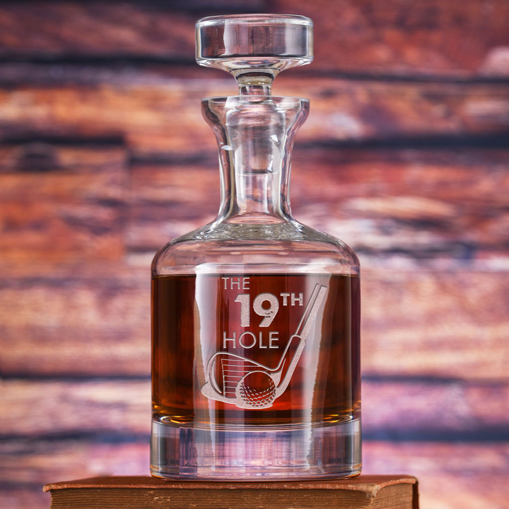 19th Hole Golf Themed, Engraved Crystal Decanter