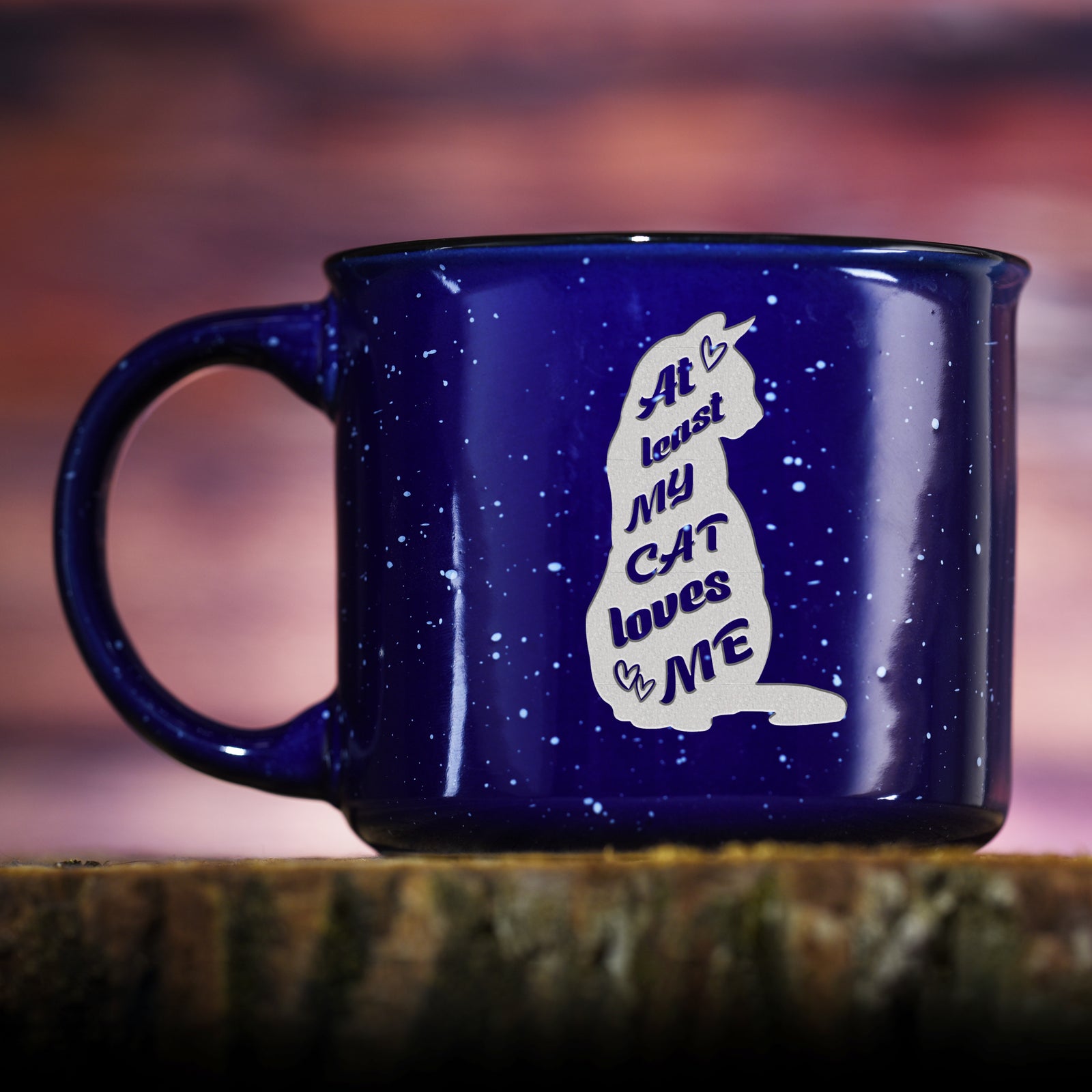 "At Least My Cat Loves Me" Blue Campfire Mug