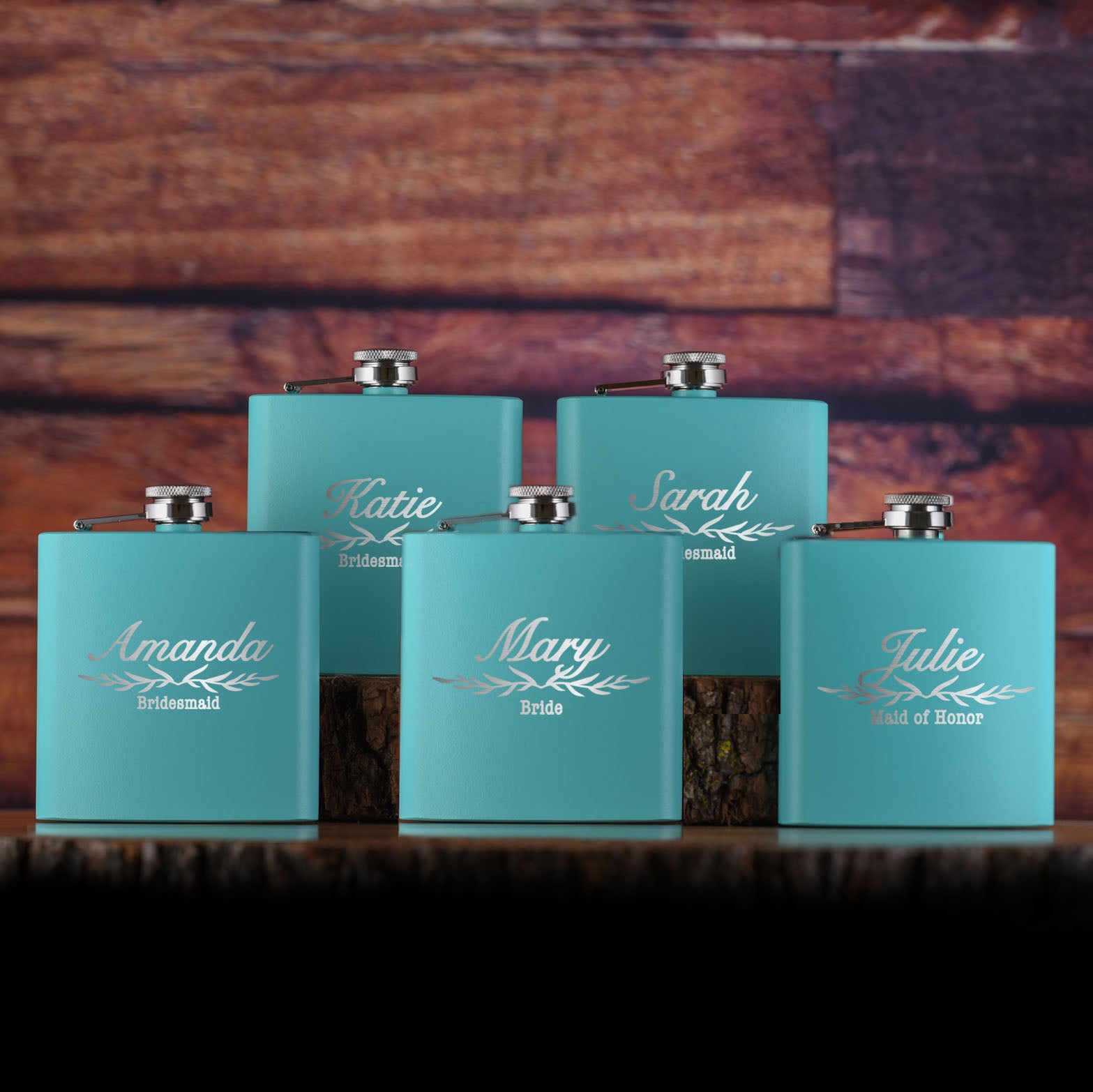 Bridesmaid, Maid of Honor, Custom Pocket Flasks (Set of 5)