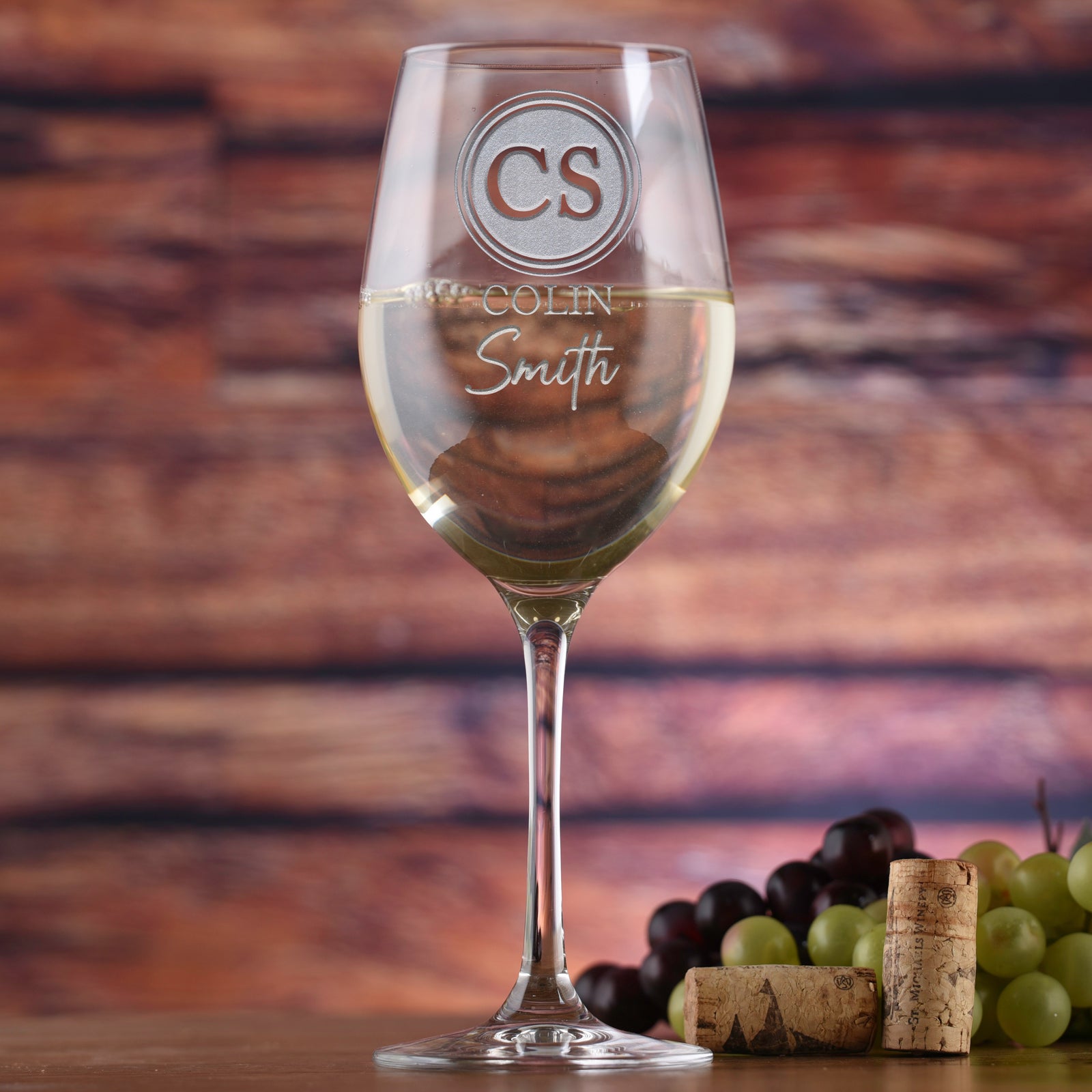 Two Monogram, Stolzle Crystal White Wine Glass