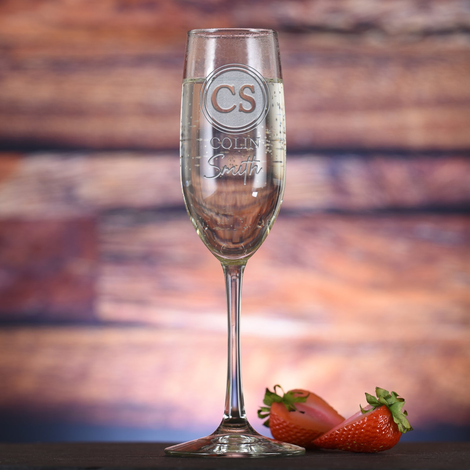 Two Name, Monogram, Engraved Champagne Glass