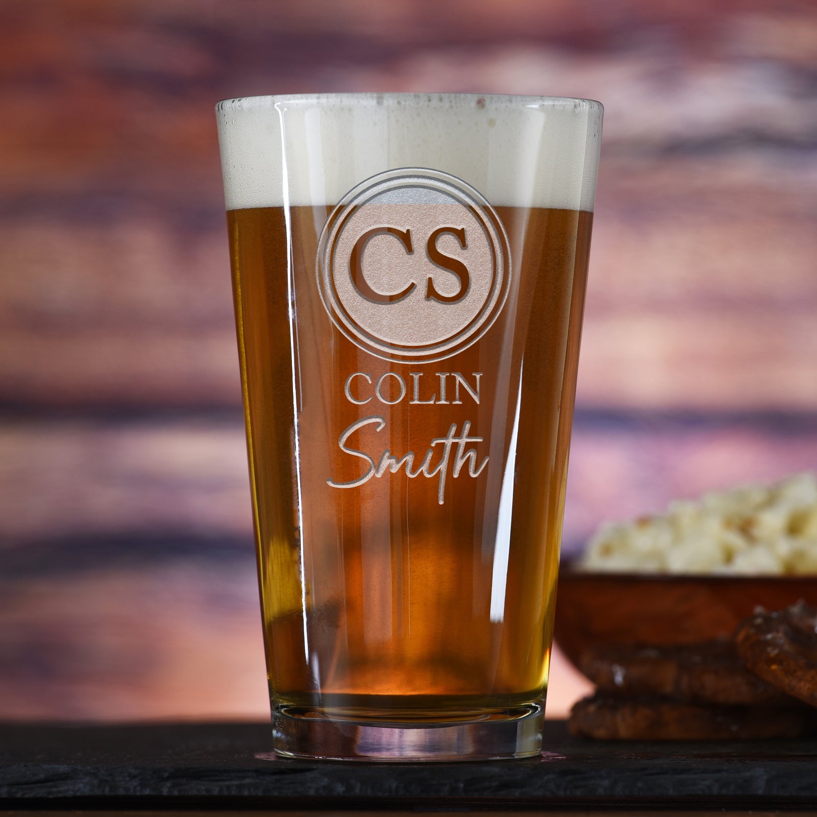 Two Monogram, Pub Pint, Water Glasses