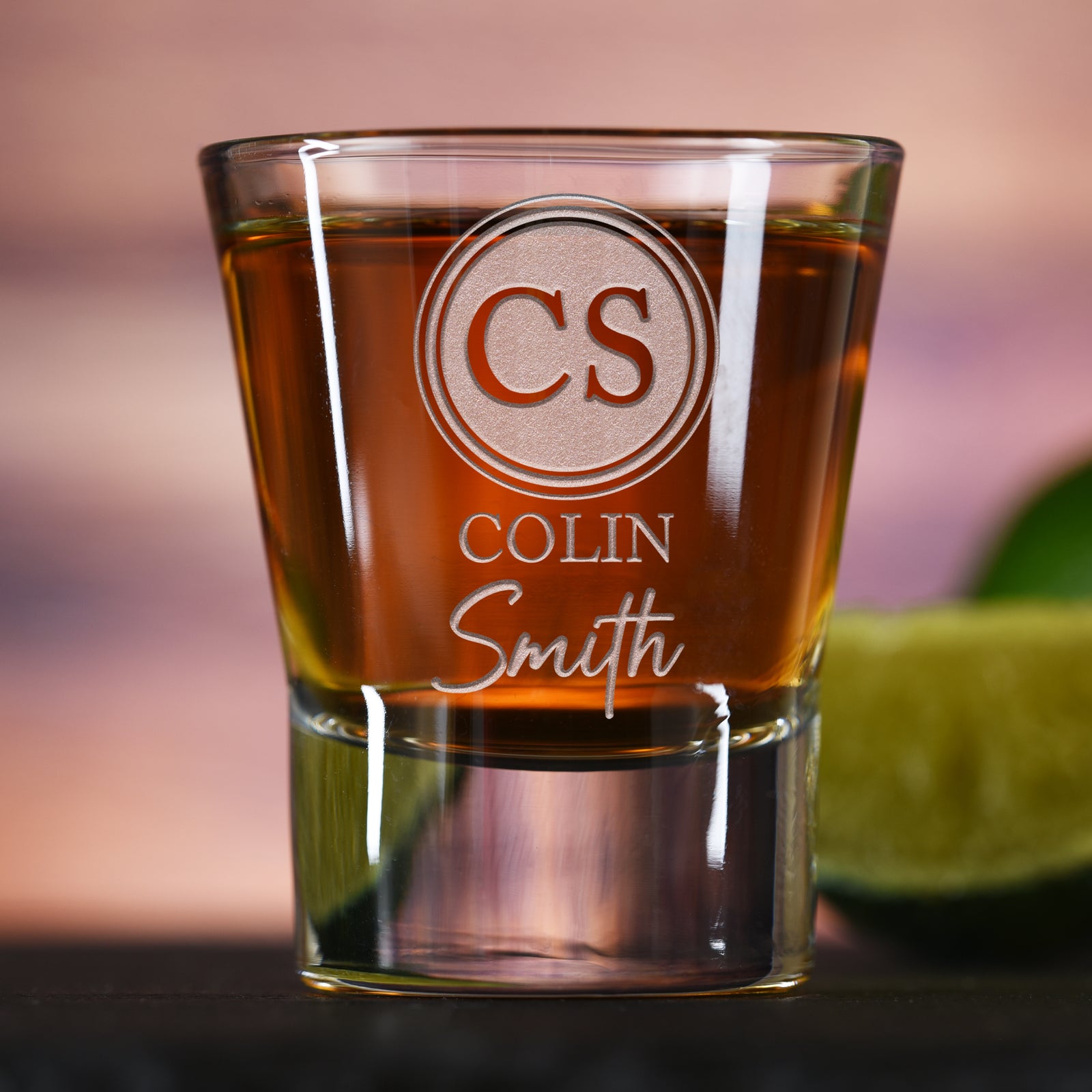 Double Monogram Engraved Shot Glass Gift