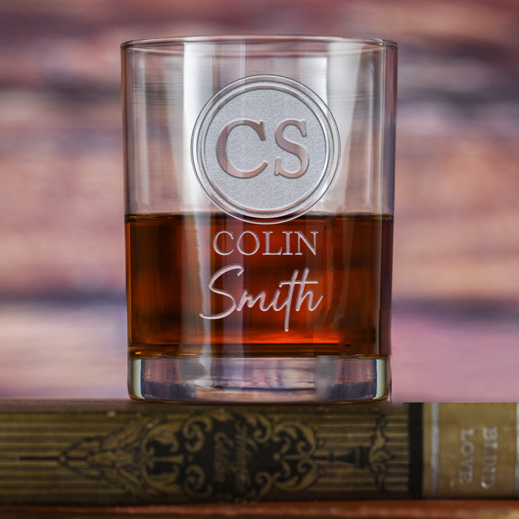 Two Monogram, Engraved, Rocks Glass