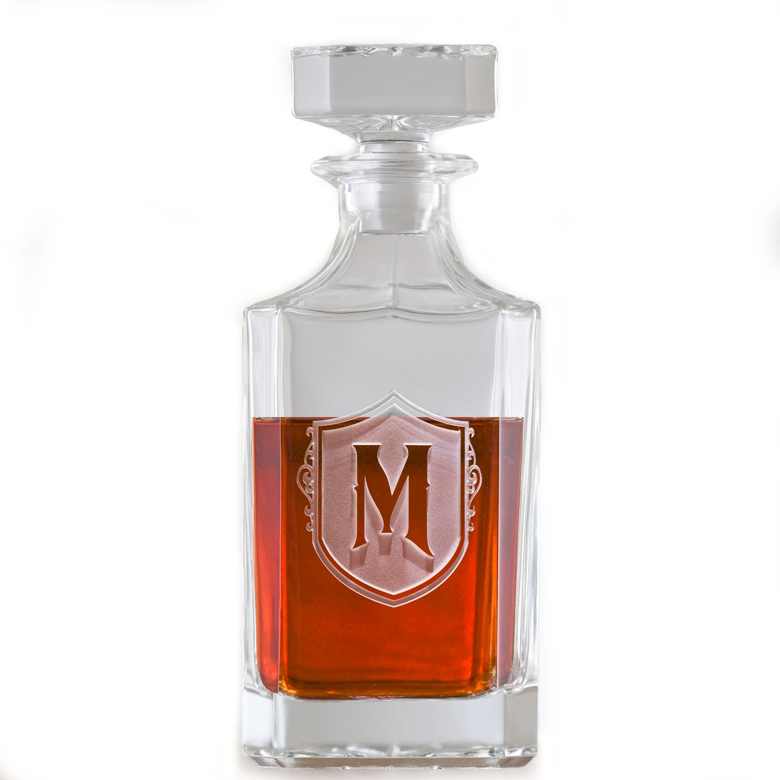 Shield Monogram Square Whiskey Decanter