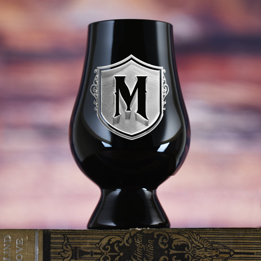 Engraved Black Glencairn Whisky Glass - with Crest
