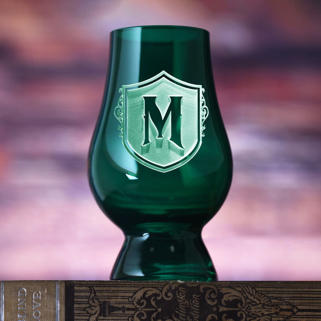 Green Glencairn Whisky Glass With Crest, Engraved