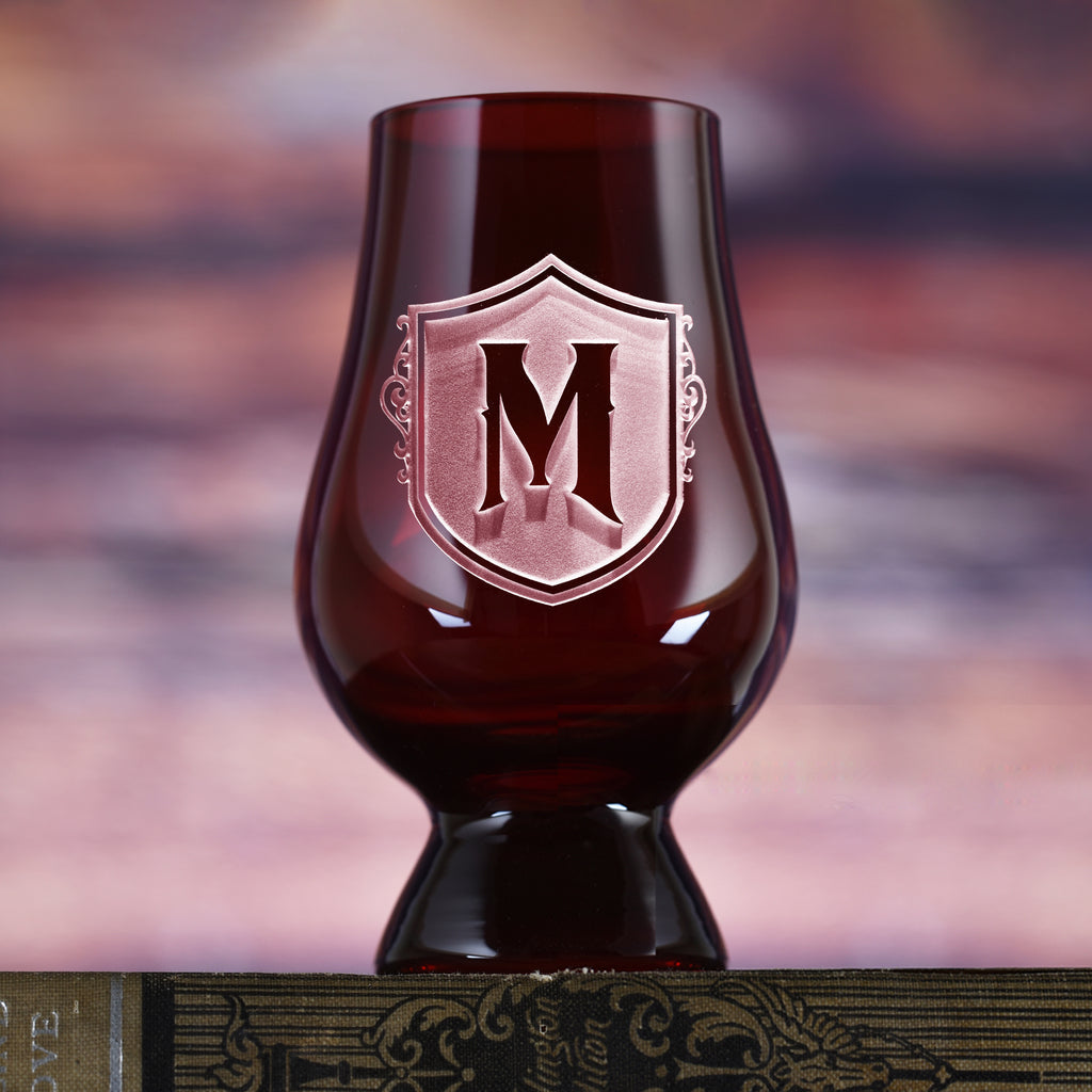Engraved, Red Glencairn Whisky Glass - with Crest