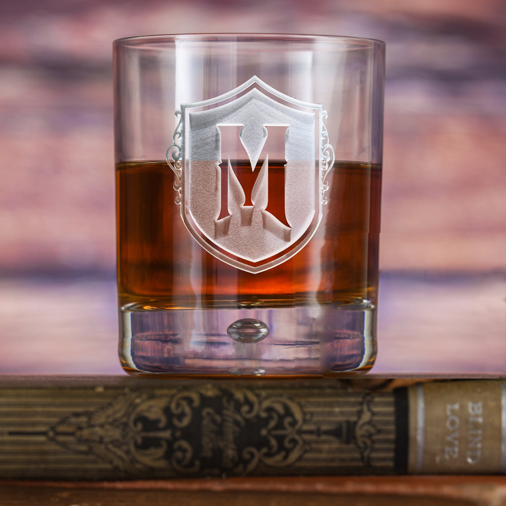 Initial in Shield, Whiskey Scotch Glass Gift