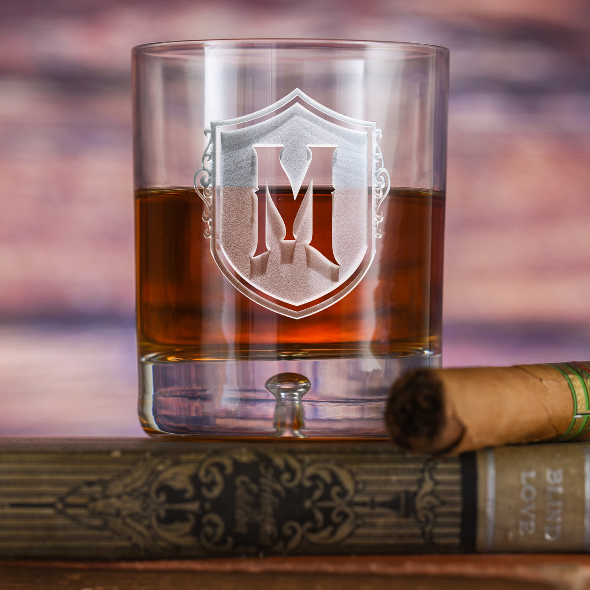 Monogrammed, Personalized Whiskey Glass M22, Crystal