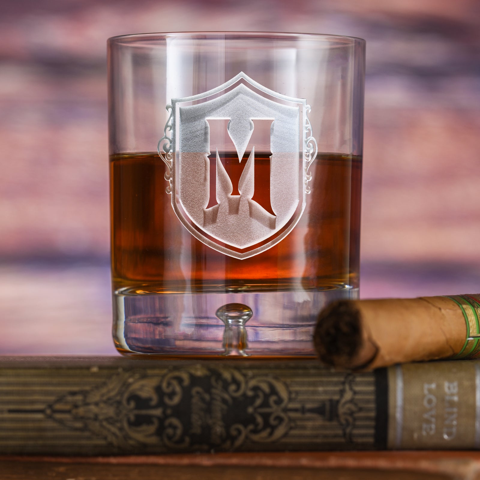 Monogrammed, Personalized Whiskey Glass M22, Crystal