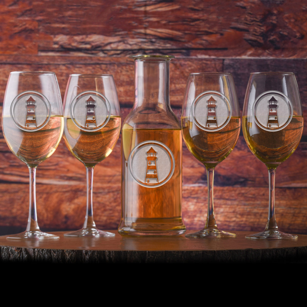 Nautical Lighthouse, Crystal Wine Carafe &amp; Glasses Gift Set