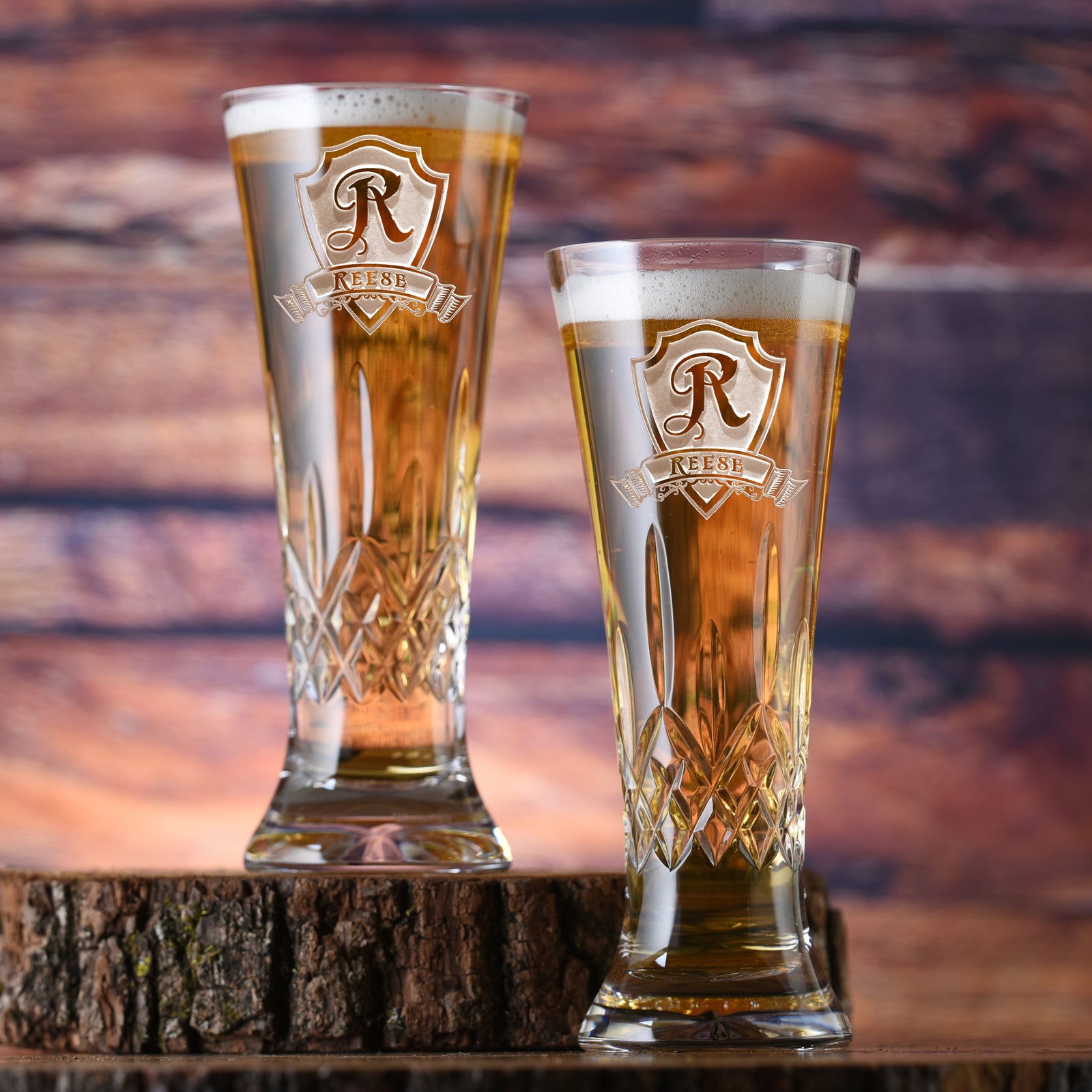 Waterford Crystal Pilsner Engraved Glasses, PAIR