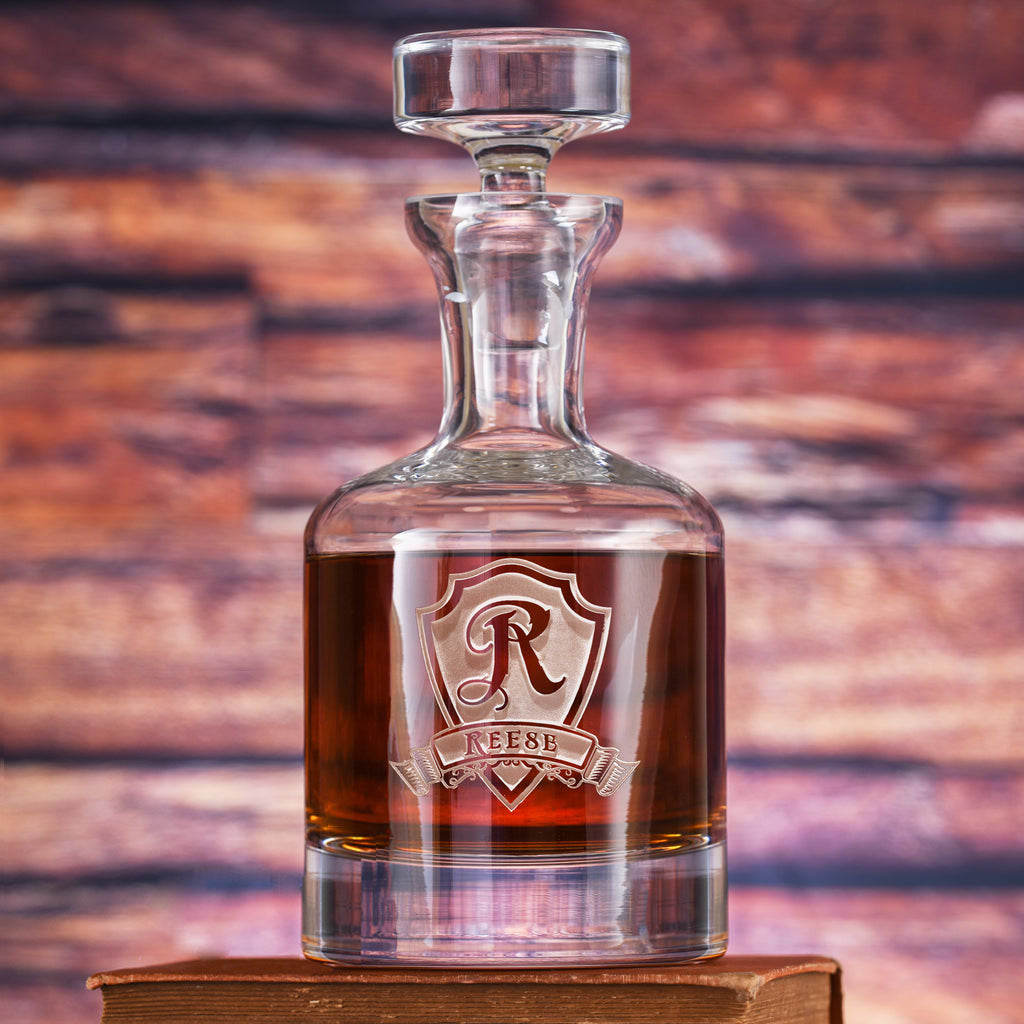 Engraved, Monogrammed Shield Decanter