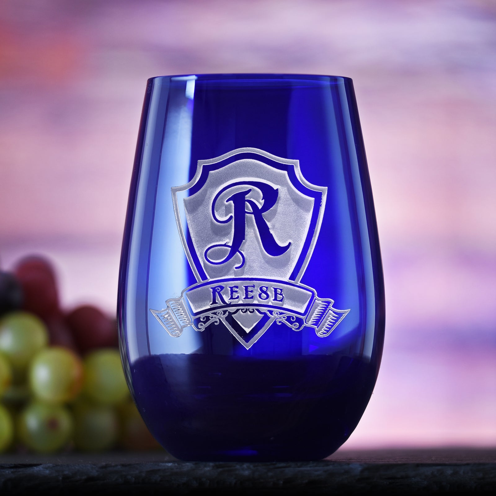 Engraved Blue Stemless Wine Glass Tumbler