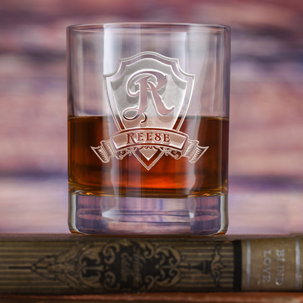 Engraved Stolzle Crystal Rocks, DOF Glass