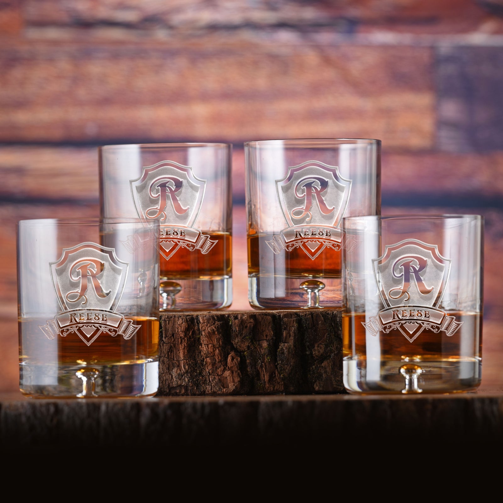 Whiskey Glasses, Scotch, Bourbon, Engraved (Set of 4)