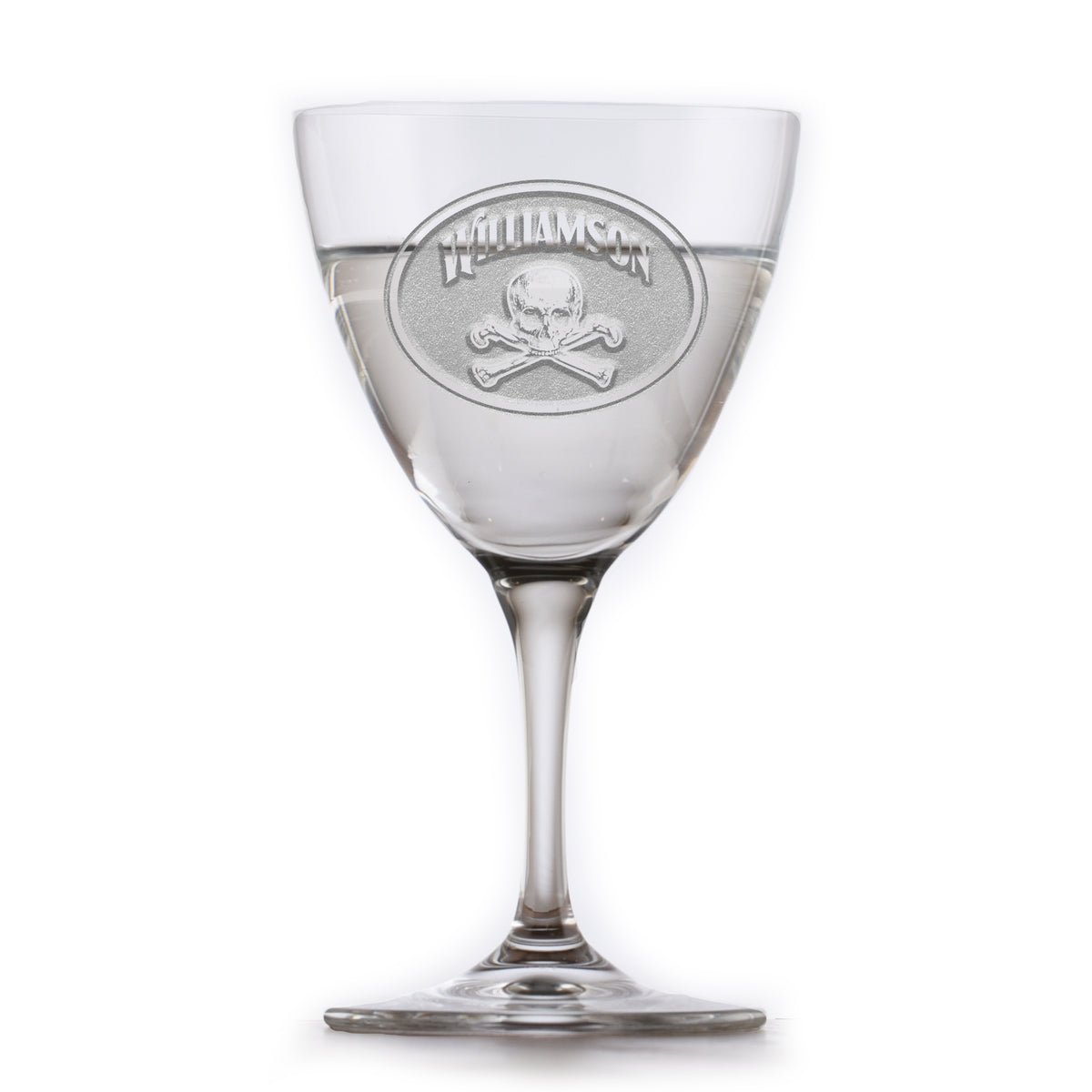 Skull & Bones Nick & Nora Crystal Martini Glass, Engraved