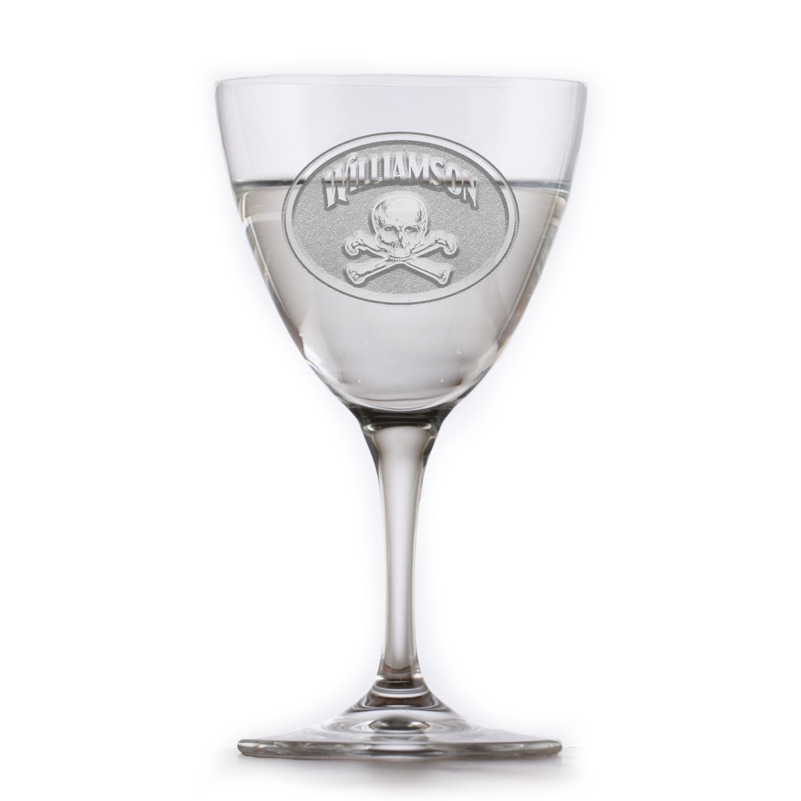 Skull & Bones Nick & Nora Crystal Martini Glass, Engraved