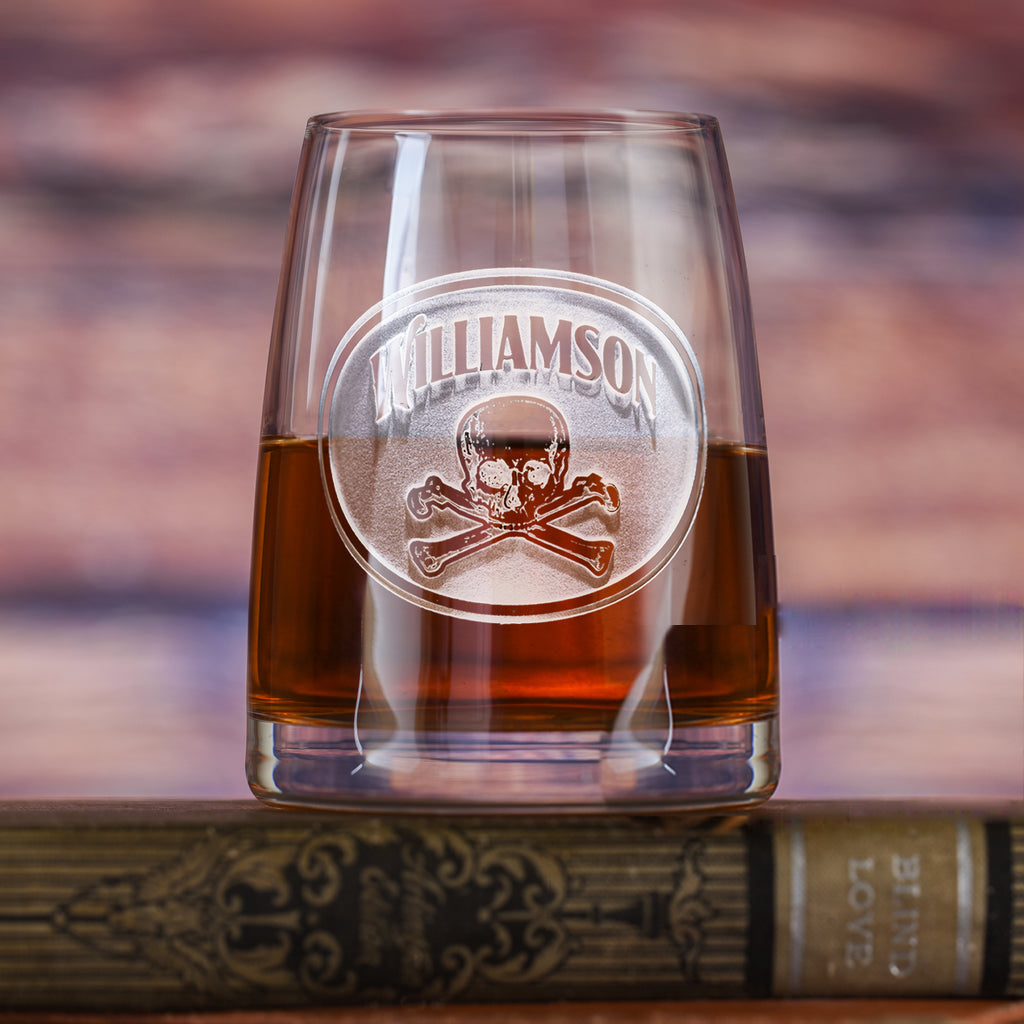 Skull & Bones Engraved Rocks, DOF Glass, Stolzle Crystal