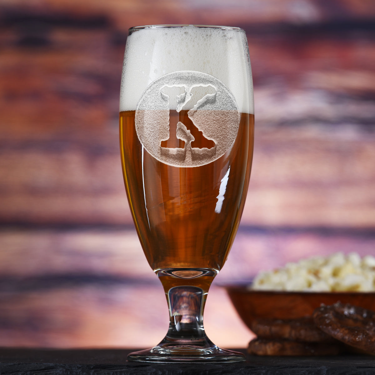 Initial in Circle Engraved Goblet Water Glass