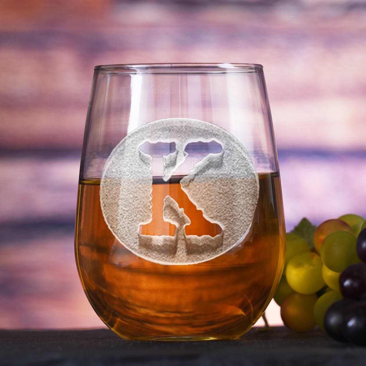 Initial in Circle, Stemless Wine Glass